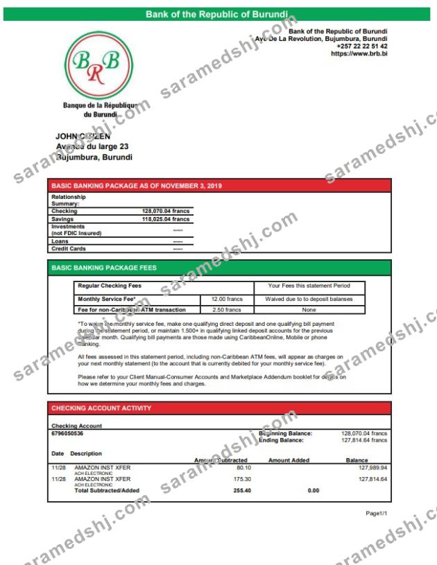 Burundi Bank of the Republic of Burundi bank statement